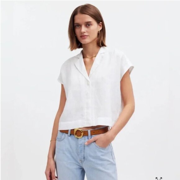 Madewell Boxy Cap Sleeve Button Up Shirt 100% Linen White M - Picture 9 of 9
